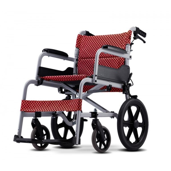 Karma 輕型鋁合金輪椅帶手剎車  (紅色格仔 細輪)
